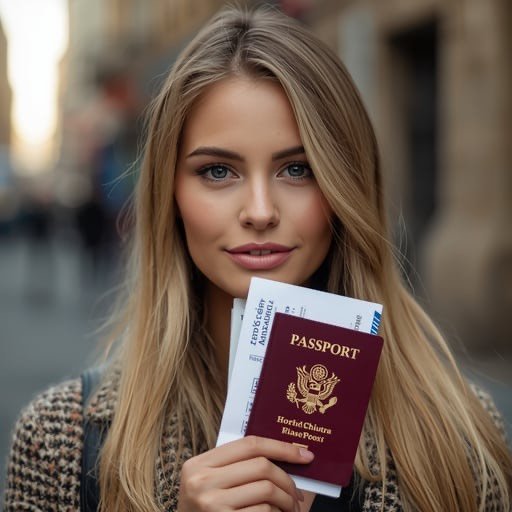 Finnish girl holding flight tickets to Atlanta